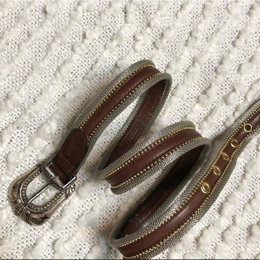 Vintage sliver mesh brown leather belt
